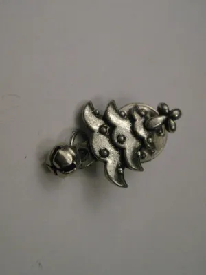Vintage Silver Tone Christmas Tree Tack Pin with Dangling Jingle Bell, Signed BSD