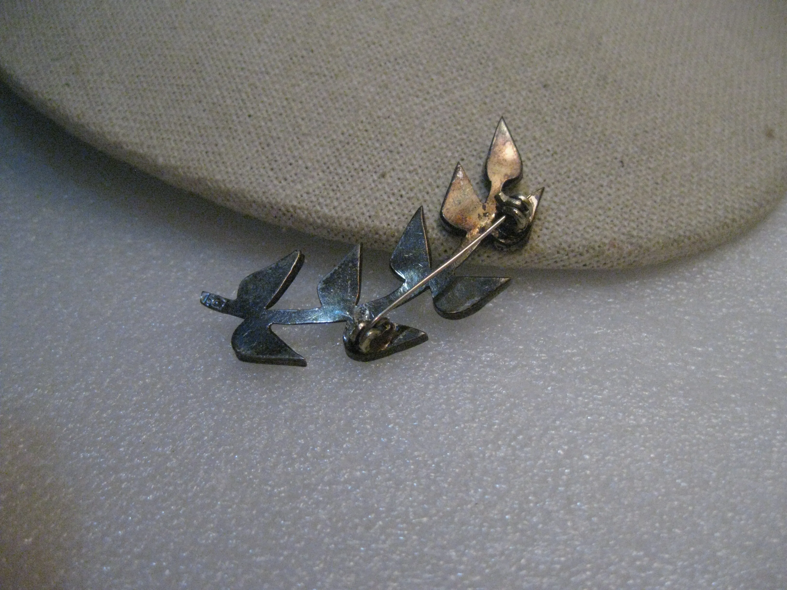Vintage Southwestern Sterling Turquoise Brooch, Branch/Leaves, 2" Long, signed