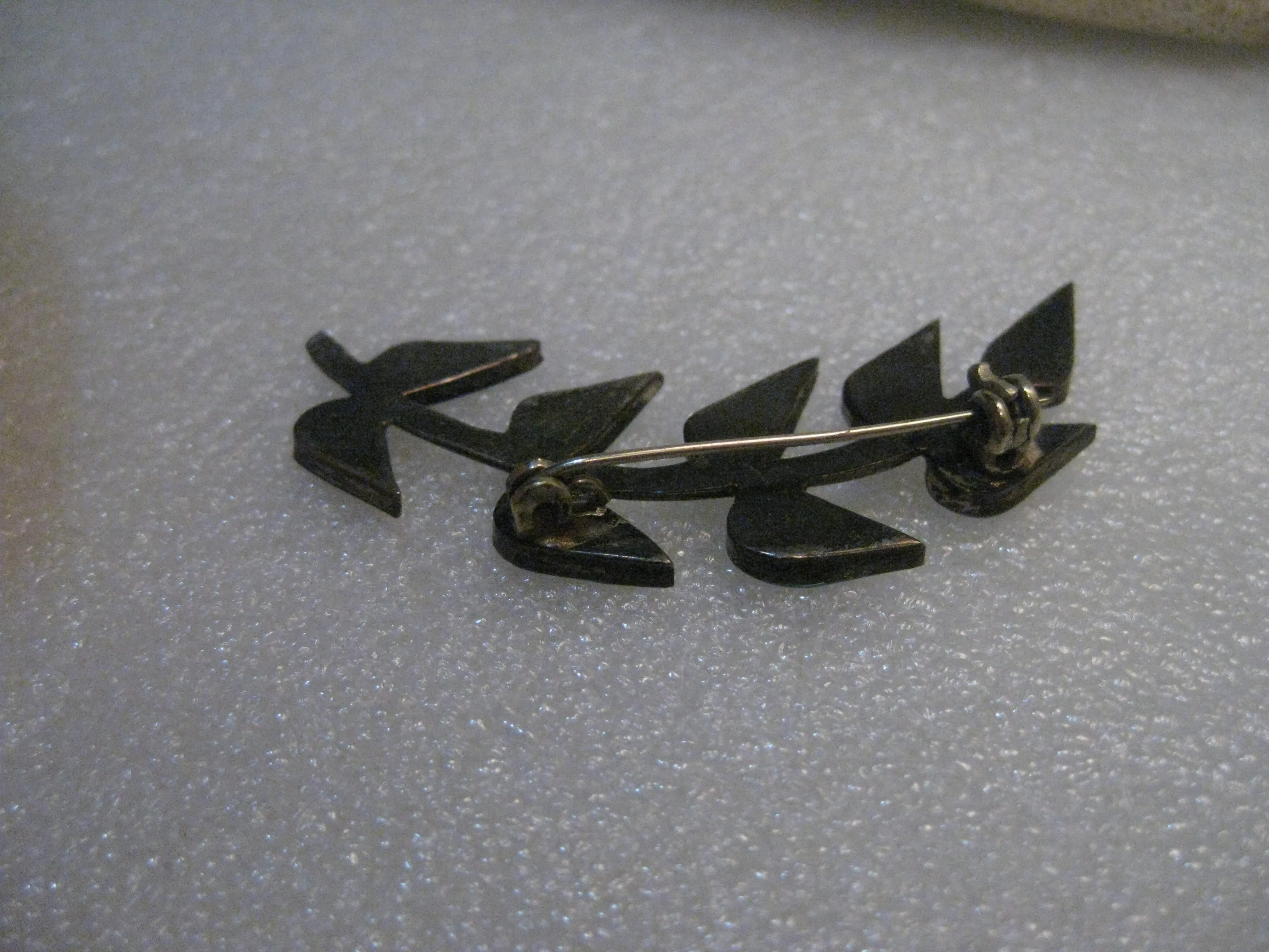 Vintage Southwestern Sterling Turquoise Brooch, Branch/Leaves, 2" Long, signed