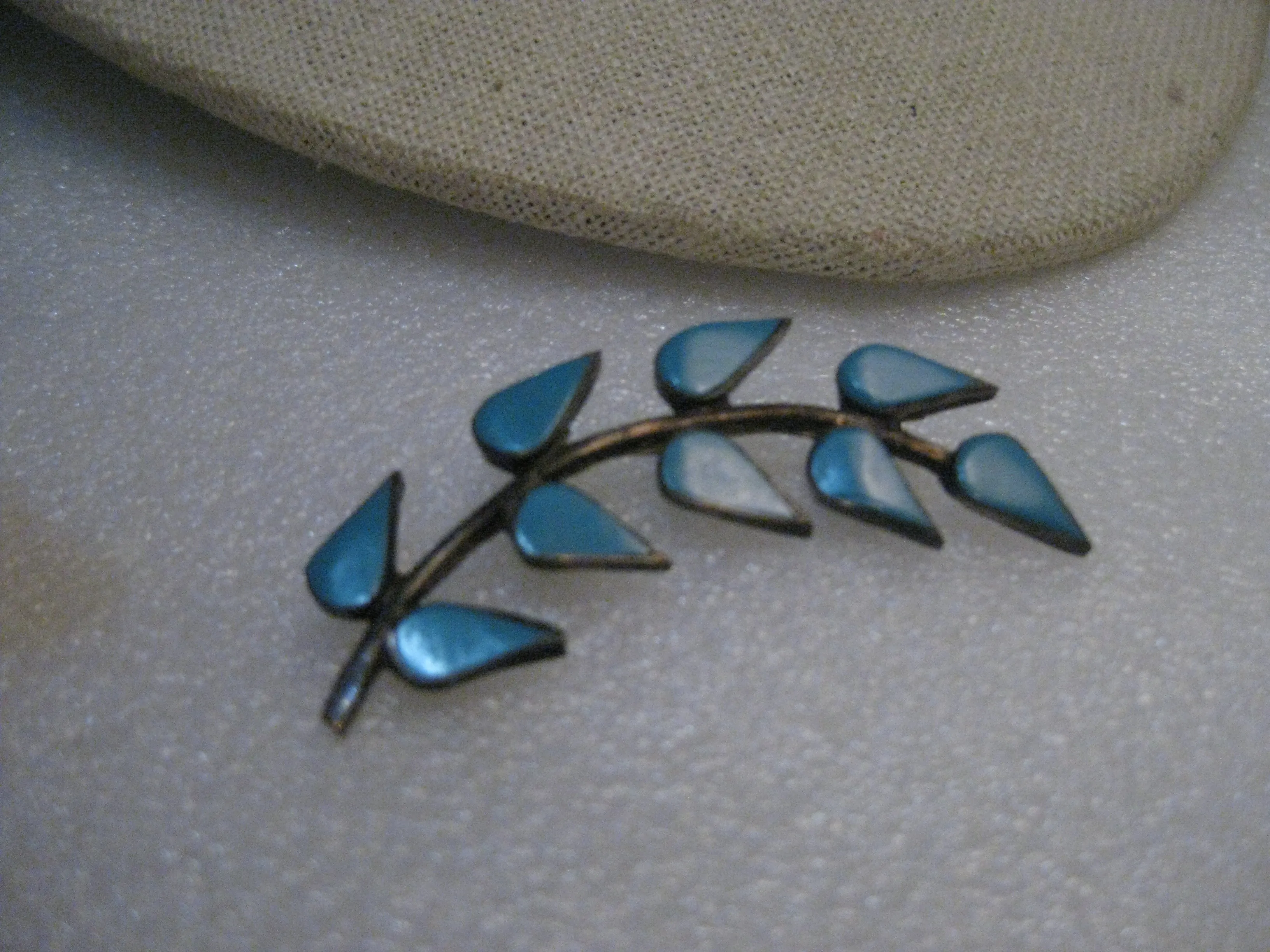 Vintage Southwestern Sterling Turquoise Brooch, Branch/Leaves, 2" Long, signed