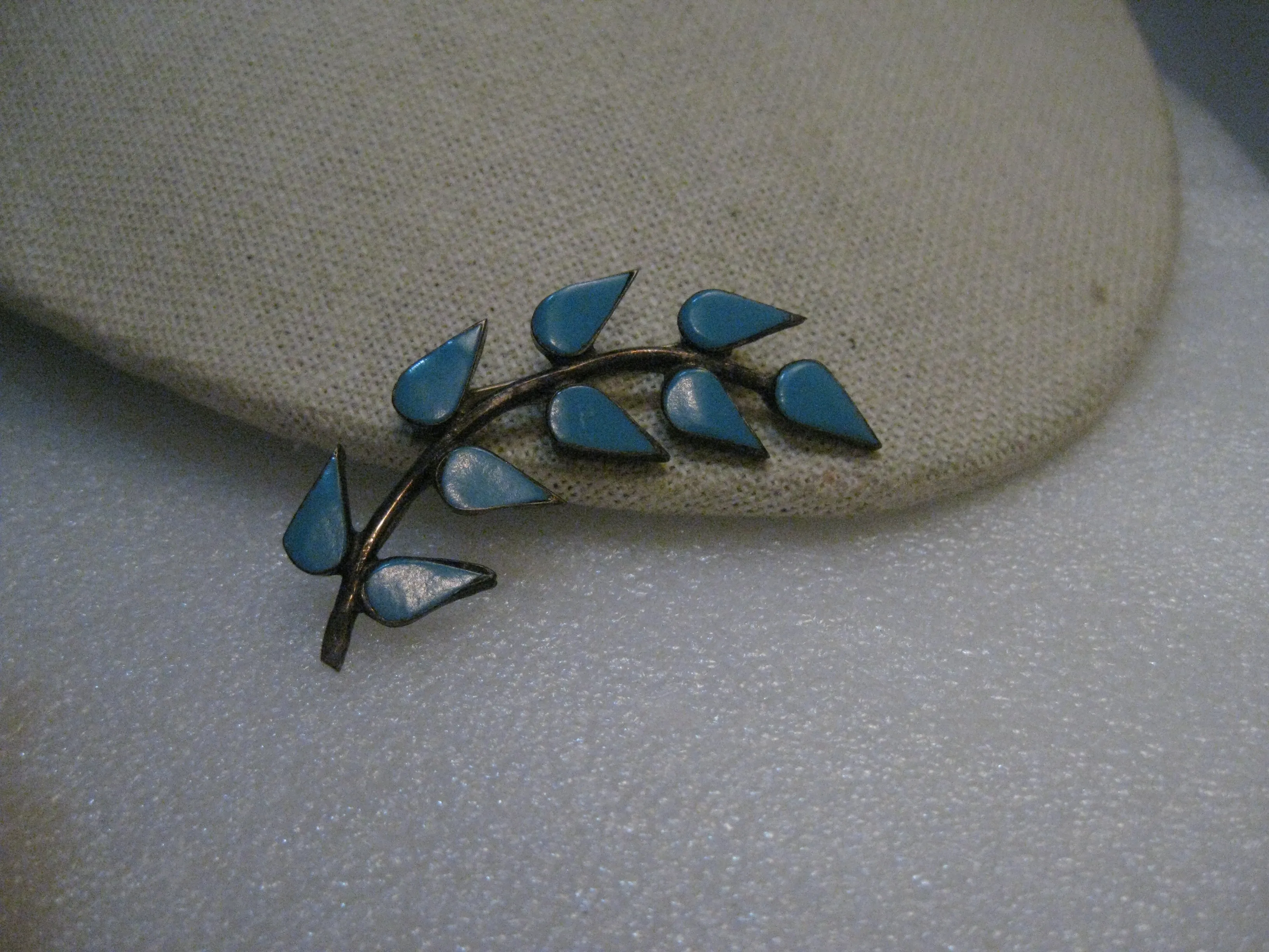 Vintage Southwestern Sterling Turquoise Brooch, Branch/Leaves, 2" Long, signed