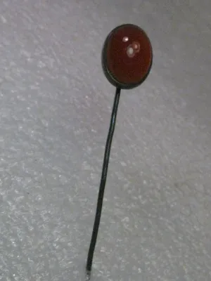 Vintage Sterling Silver Carnelian Stick Pin, Domed Oval, MId-Century or earlier