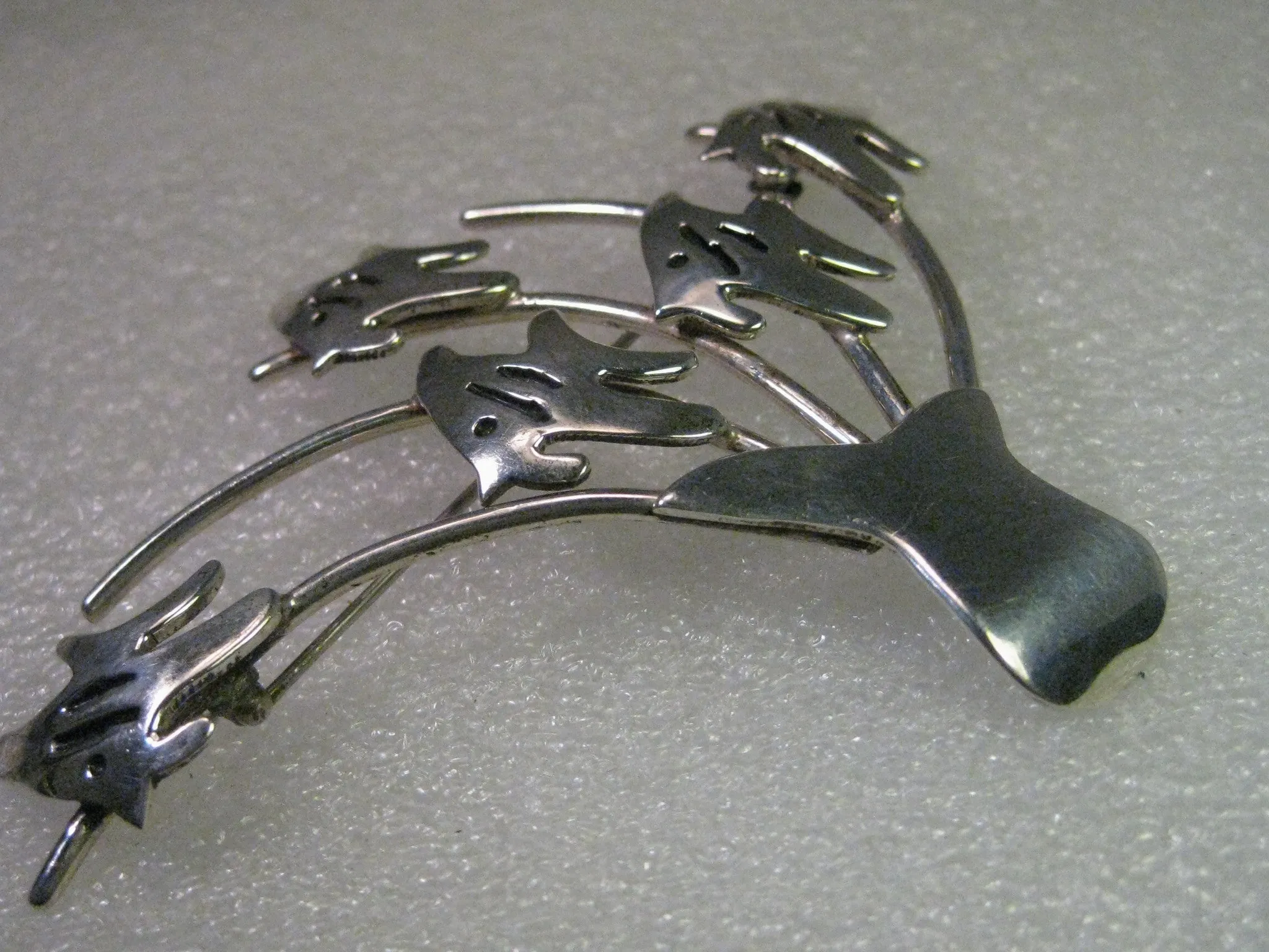 Vintage Sterling Silver Large School of Fish Brooch, Mexico 23.53 grams
