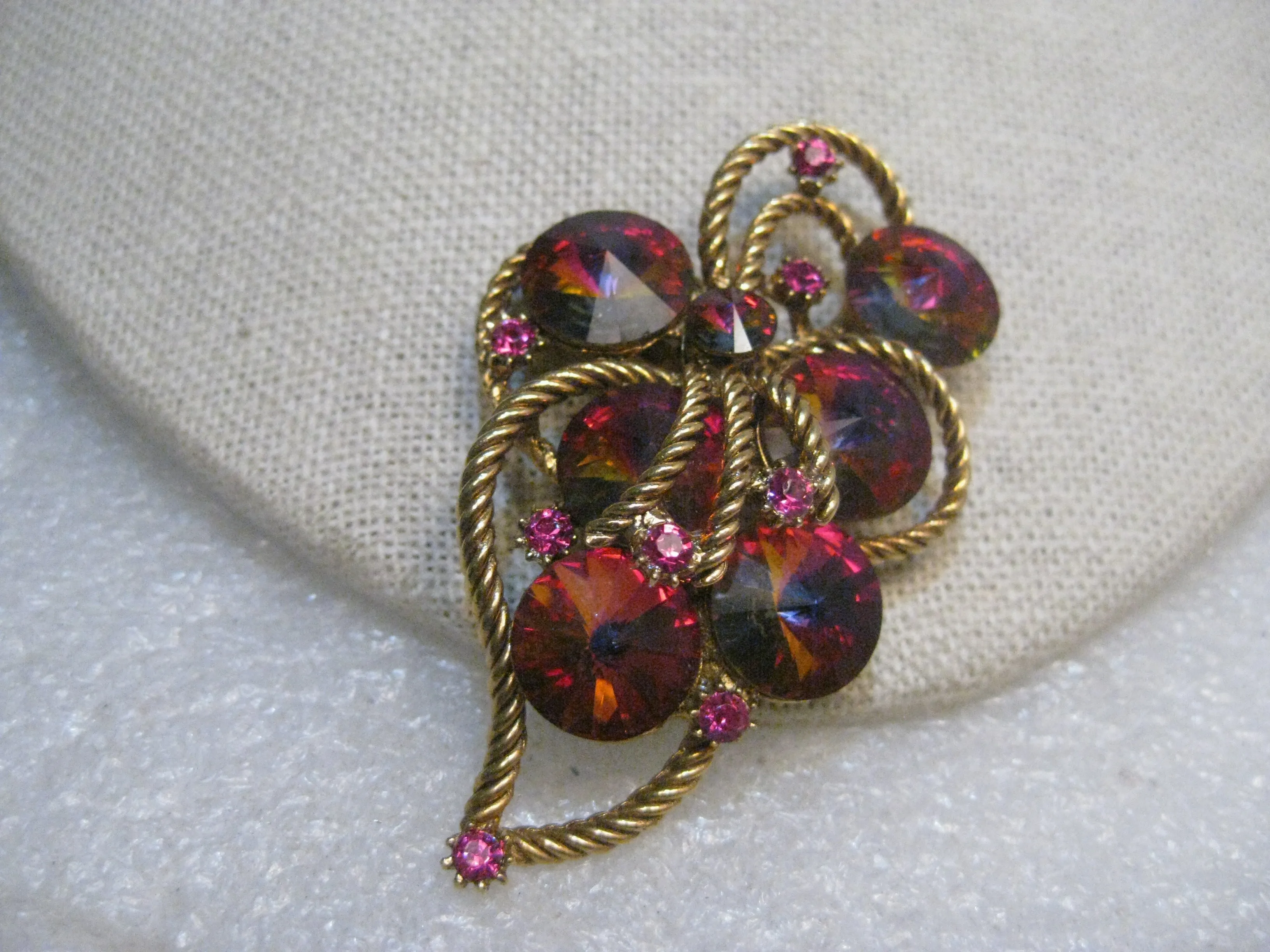 Vintage Watermelon Margarita Rivoli Brooch, 1960's, 2.5", Gold Tone
