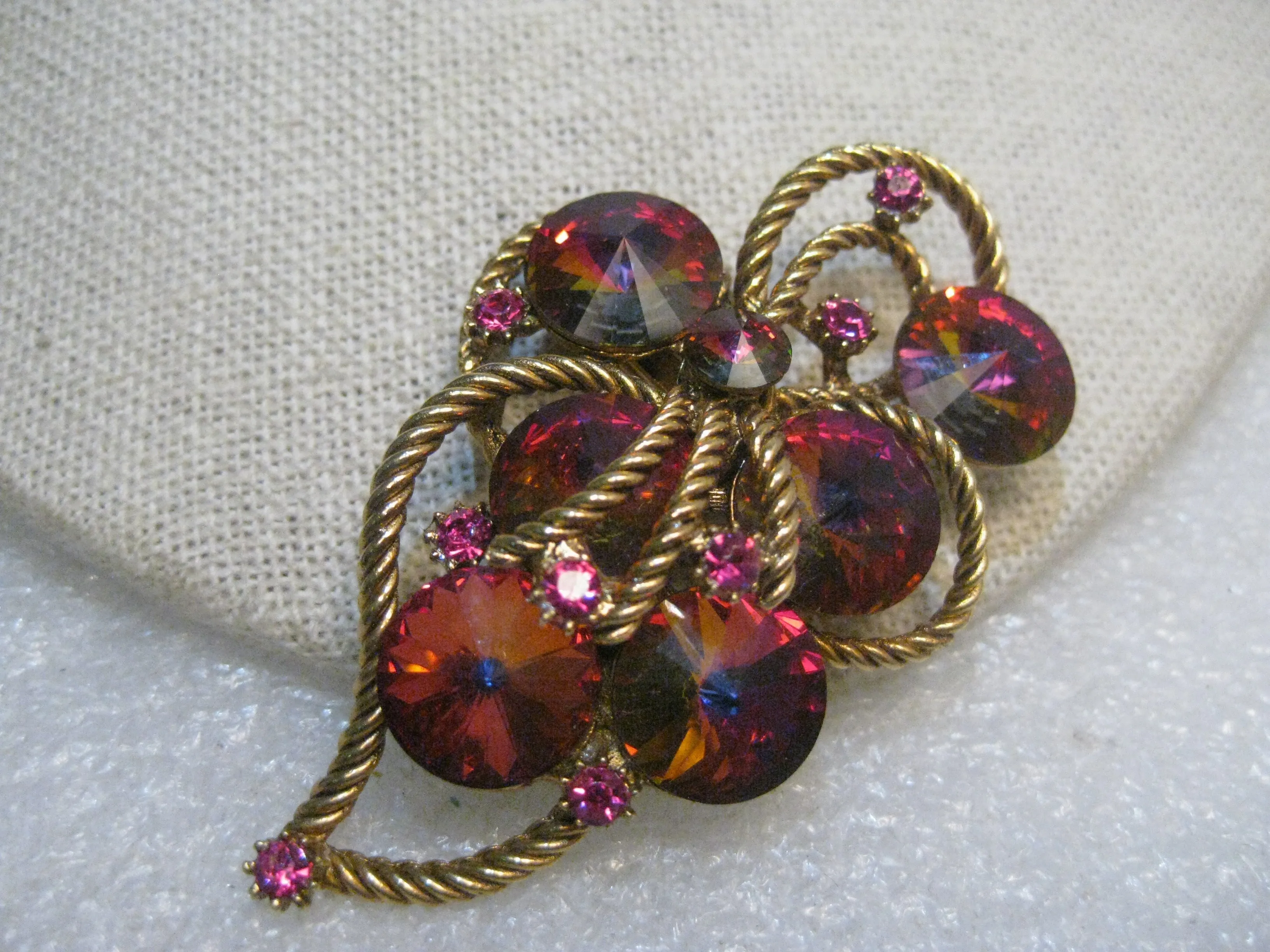 Vintage Watermelon Margarita Rivoli Brooch, 1960's, 2.5", Gold Tone