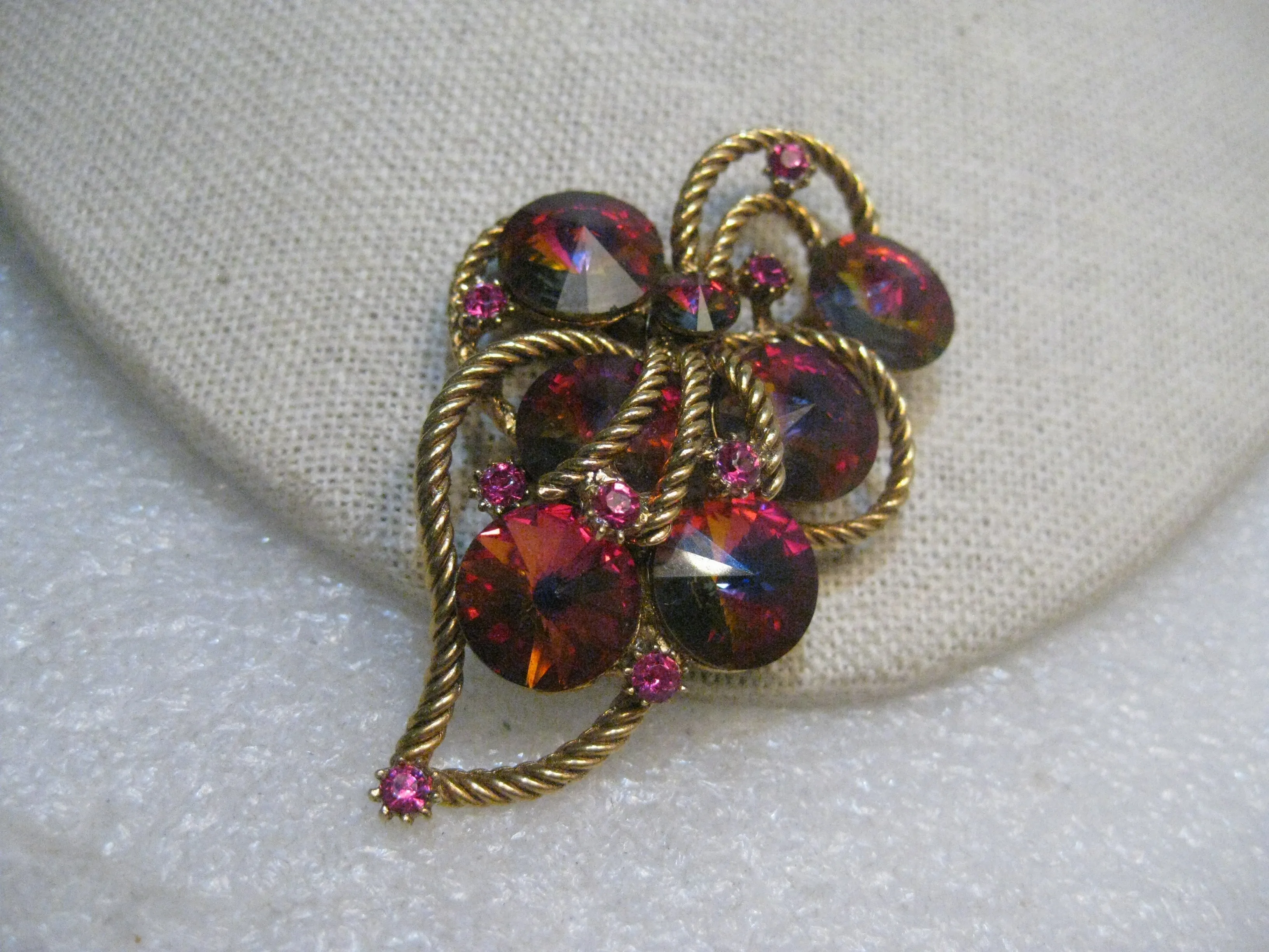 Vintage Watermelon Margarita Rivoli Brooch, 1960's, 2.5", Gold Tone