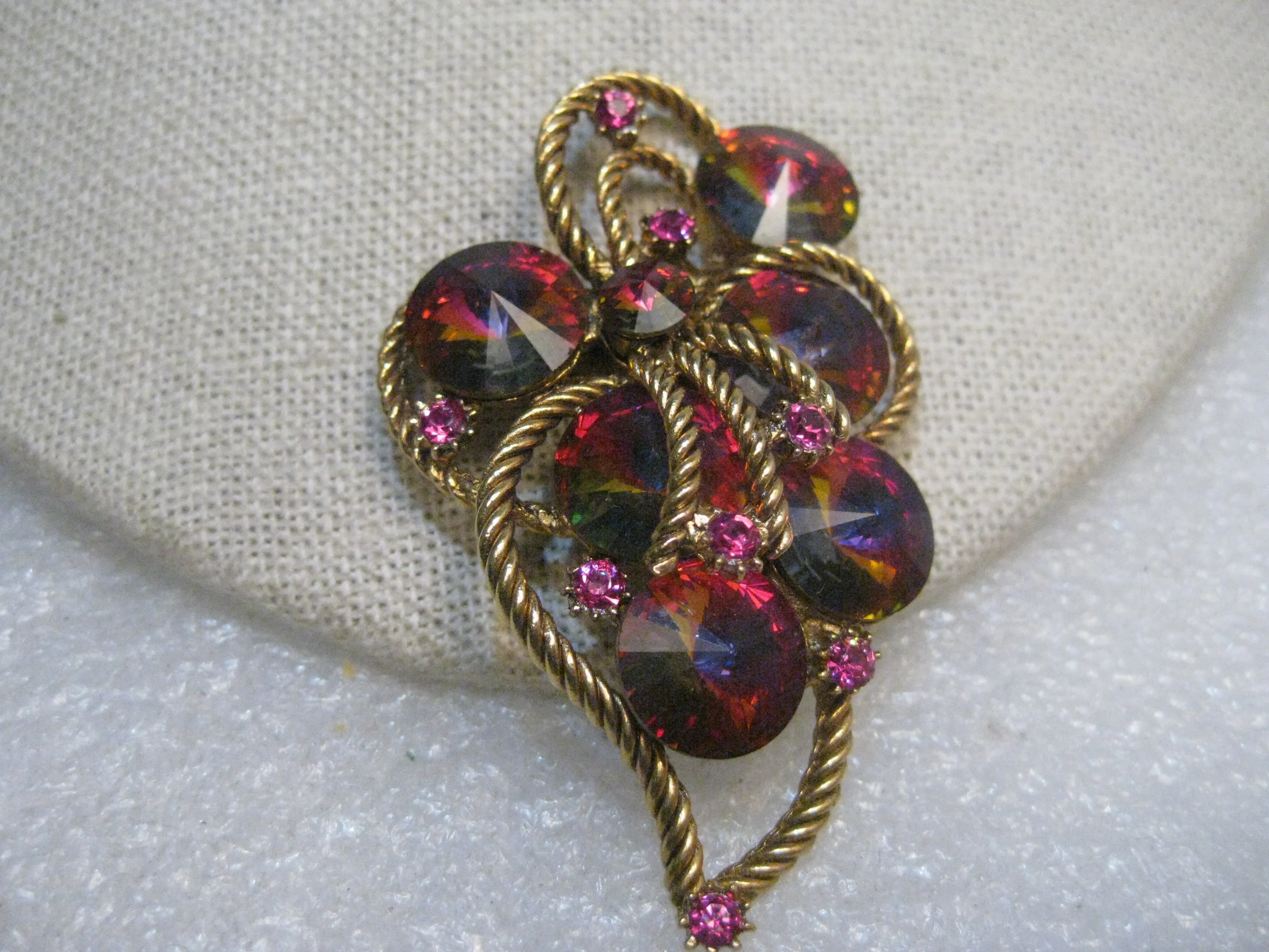 Vintage Watermelon Margarita Rivoli Brooch, 1960's, 2.5", Gold Tone