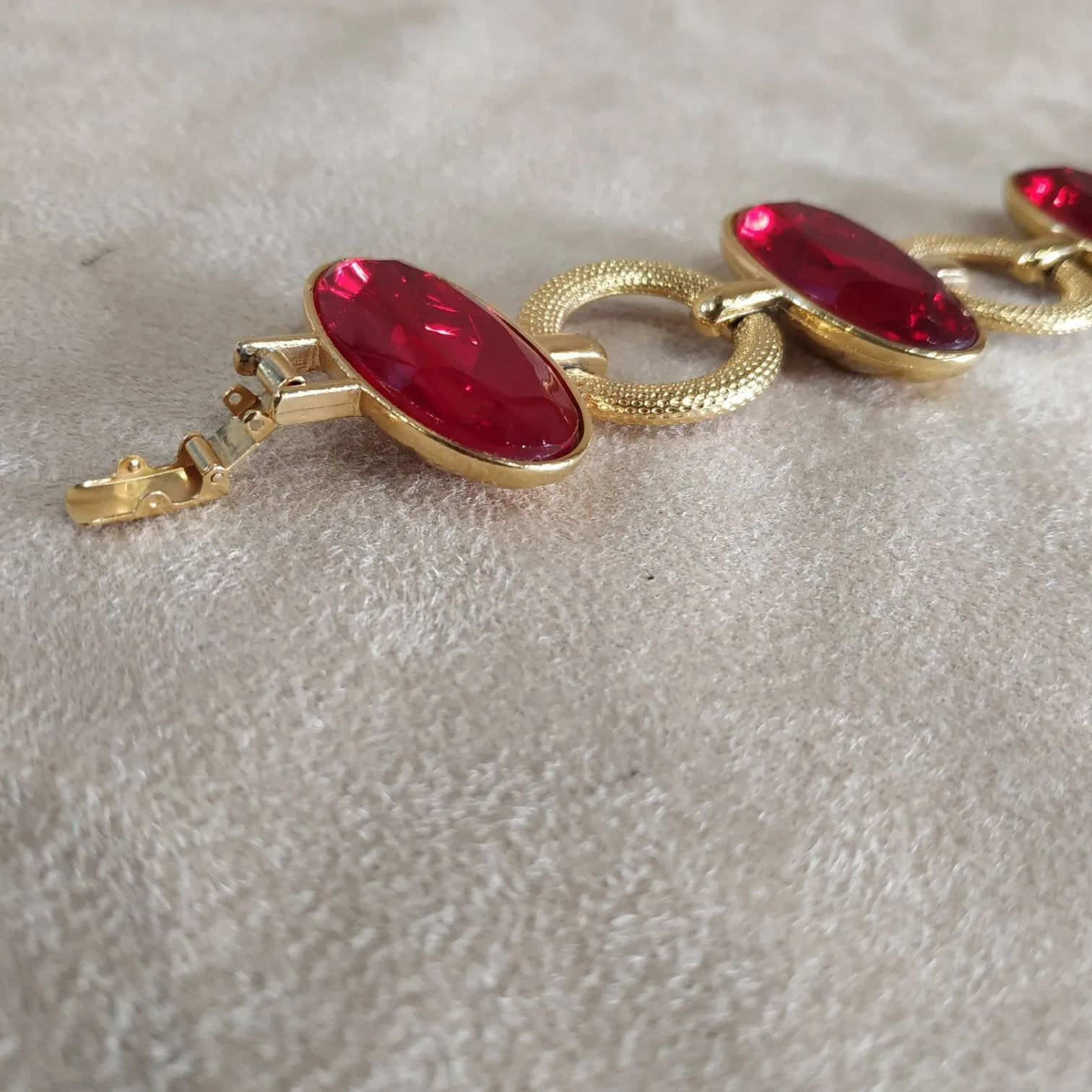 YSL vintage Gold Red Glass Yves Saint Laurent link Bracelet