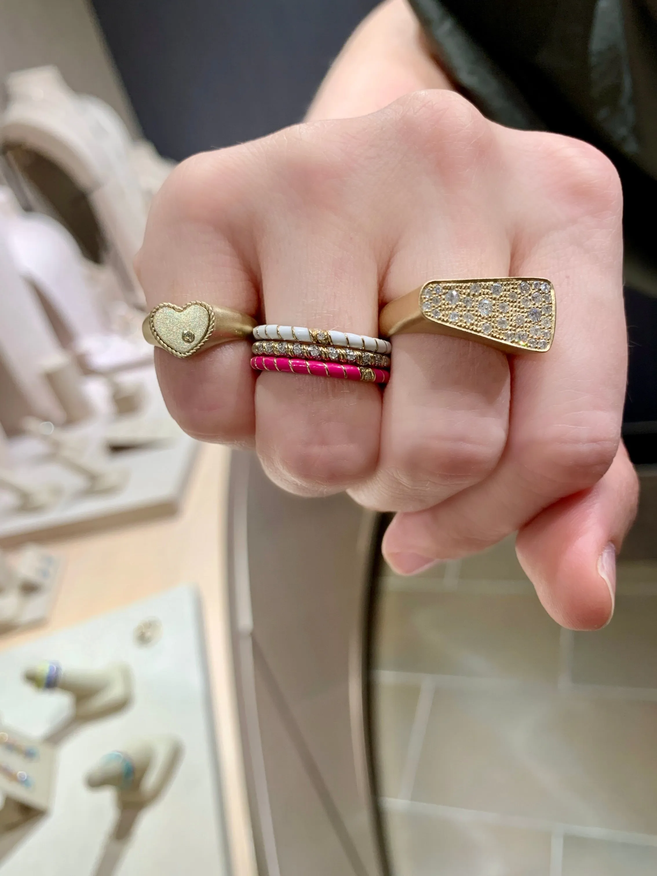 Yvonne Leon Diamond Matte Gold Heart Pinky Ring
