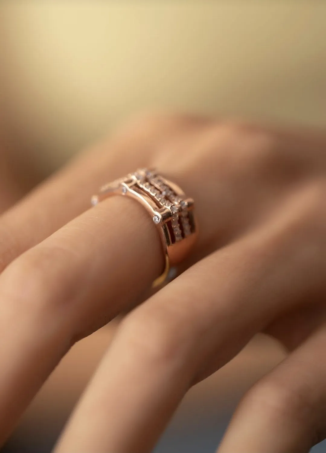 Zariya Rose Gold Plated Adjustable Ring - 925 Sterling Silver