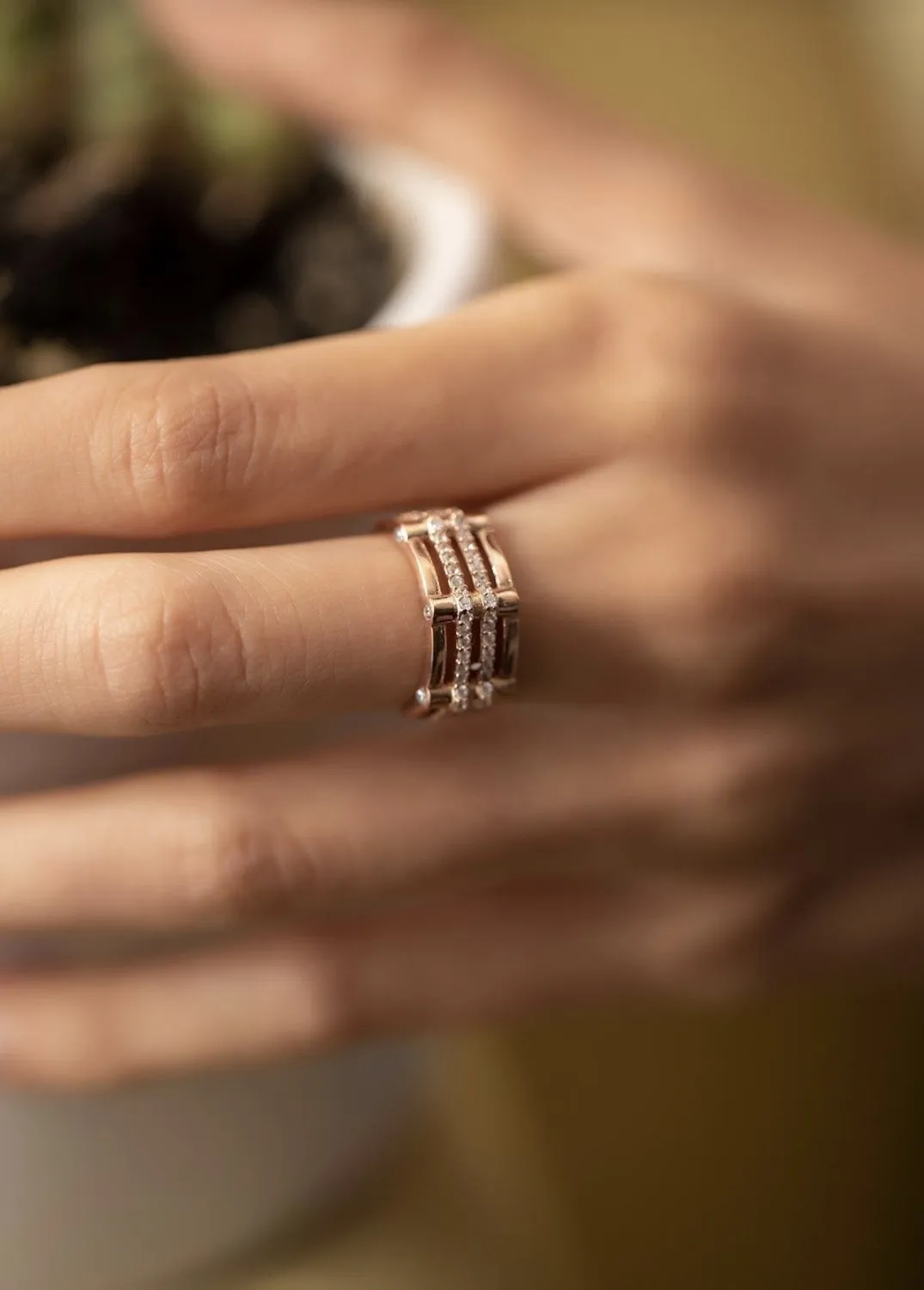 Zariya Rose Gold Plated Adjustable Ring - 925 Sterling Silver